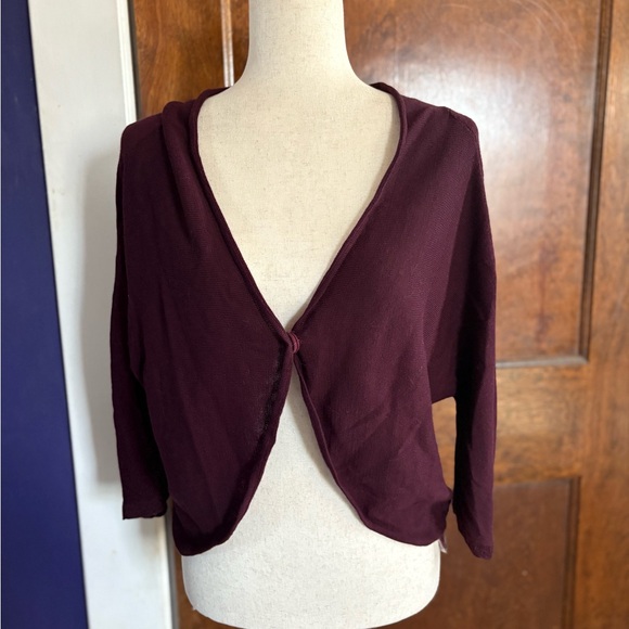 Moth Anthropologie Eggplant Aubergine Snap Front Lightweight Cotton Cardigan - Picture 2 of 10
